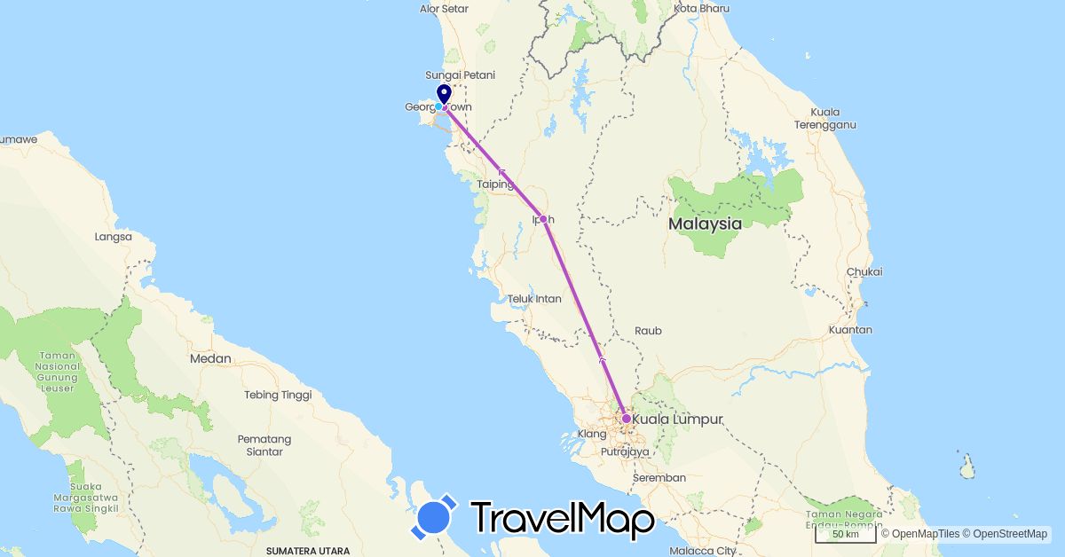 TravelMap itinerary: driving, train, boat in Malaysia (Asia)